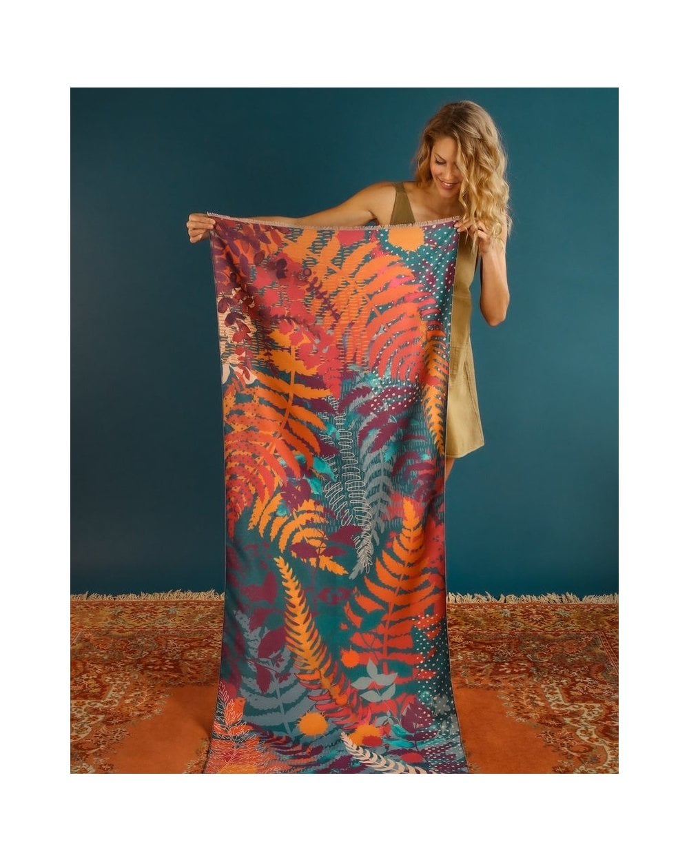 Luxurious Teal Forest Foliage Scarf