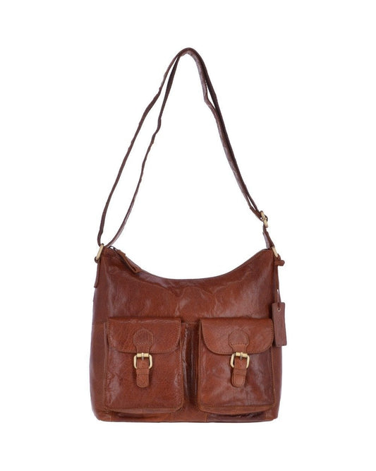Vintage Style Leather Shoulder Bag - Honey