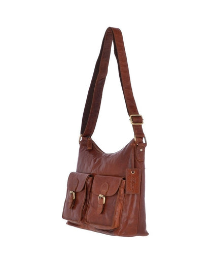 Vintage Style Leather Shoulder Bag - Honey
