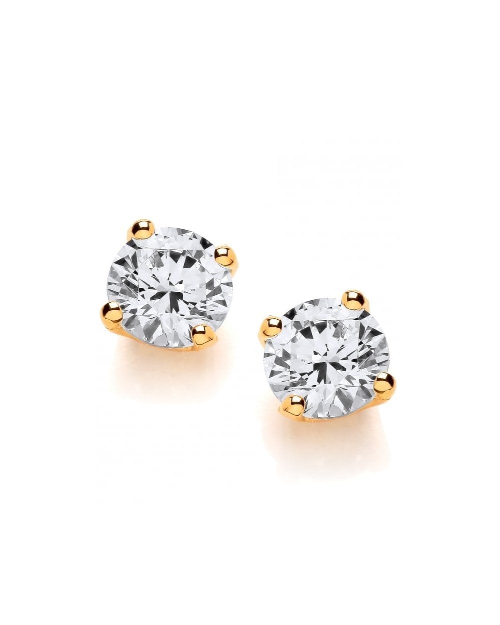Simple Gold Plated Cubic Zirconia Solitaire Earrings - 7mm