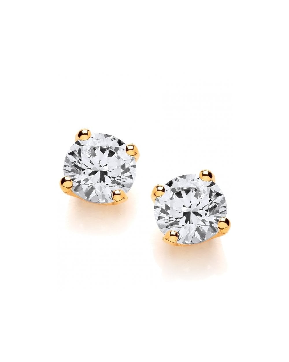 Simple Gold Plated Cubic Zirconia Solitaire Earrings - 8mm