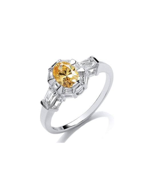Silver & Citrine Cubic Zirconia Regal Ring