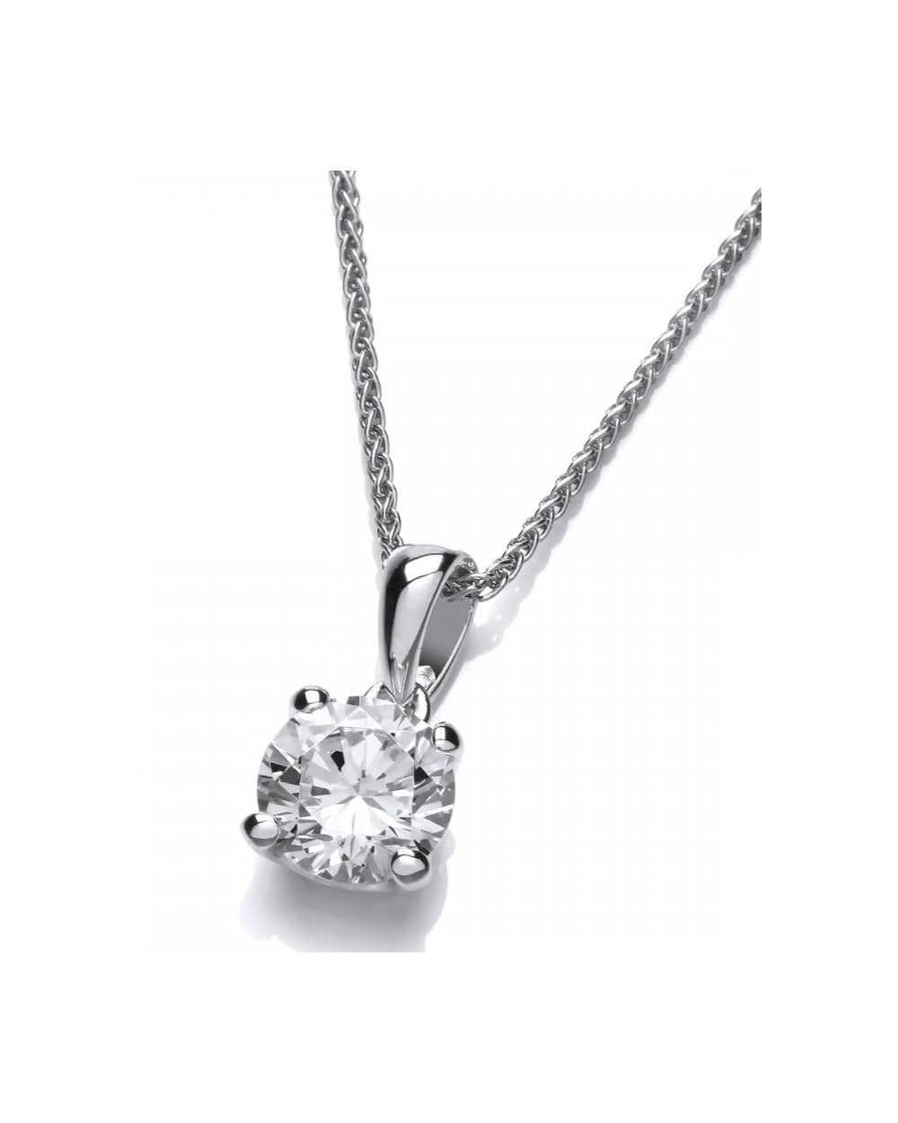 Simple Silver and Cubic Zirconia Solitaire Necklace - 6mm
