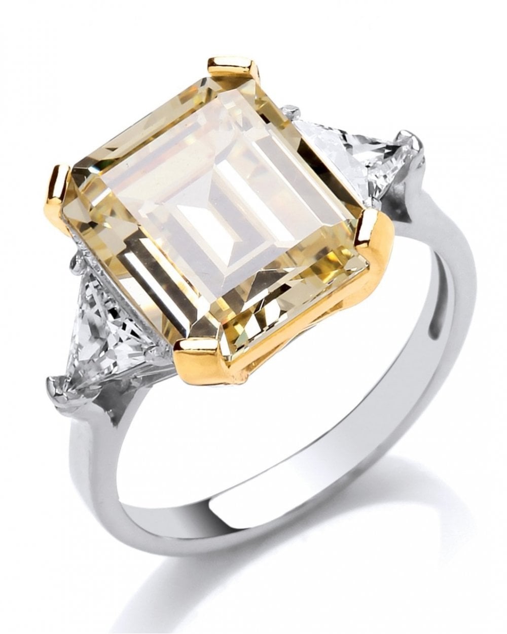 Silver & Citrine Cubic Zirconia Vintage Style Ring