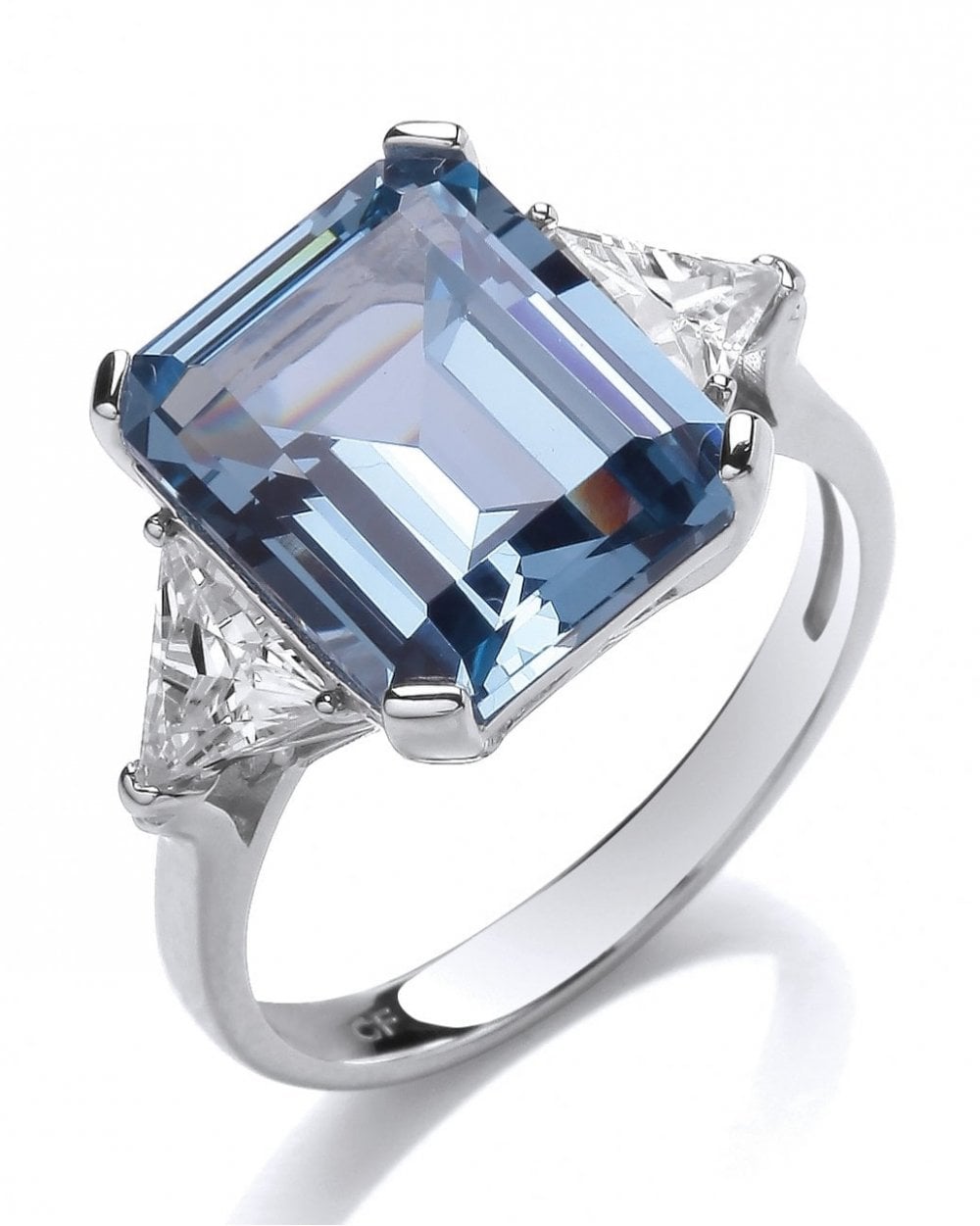 Silver & Aquamarine Cubic Zirconia Vintage Style Ring