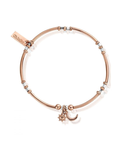 Rose and Silver Dainty Moon and Sun Bracelet