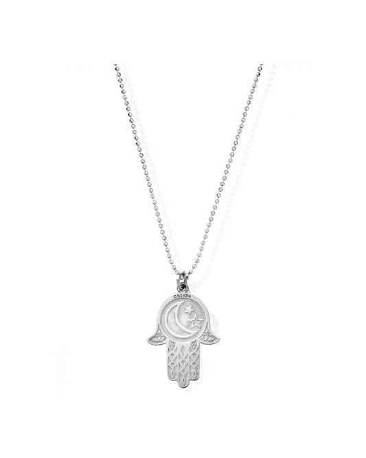 Diamond Cut Chain With Moon & Star Hamsa Hand Pendant
