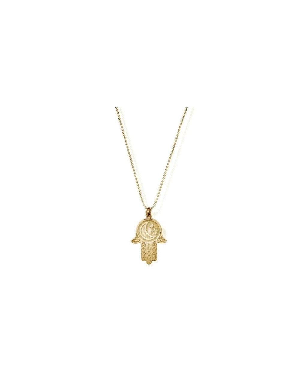 Gold Diamond Cut Chain With Moon & Star Hamsa Hand Pendant