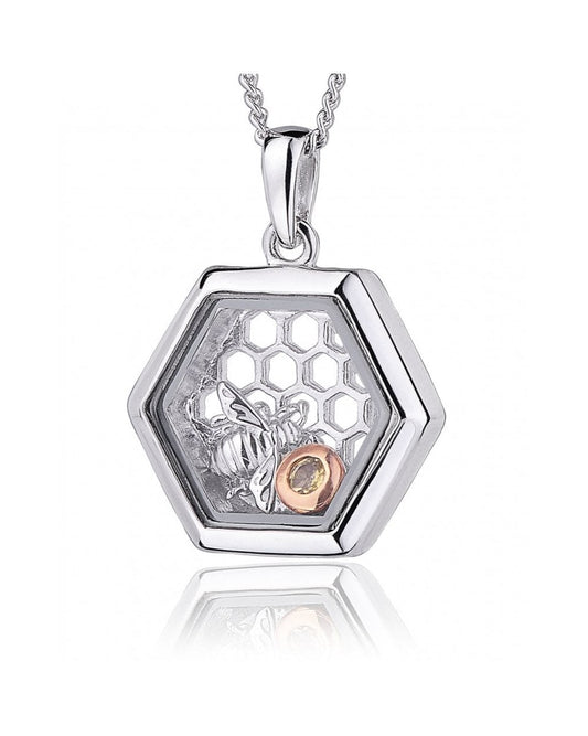 Nature's Wonder Sterling Silver Honey Bee Inner Charm Pendant with Citrine