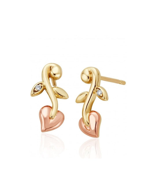 Tree of Life 9ct Solid Gold Vine Stud Earrings with Diamonds