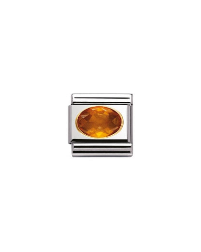Composable Classic Faceted Cz In Ss , Gold - Orange