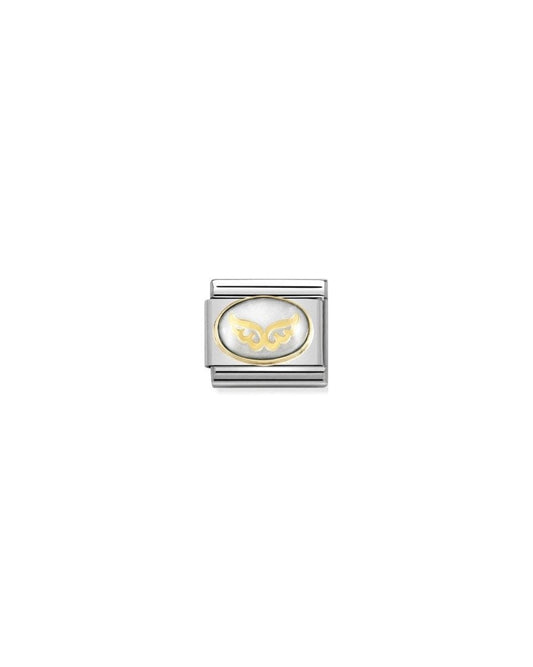 Composable Classic Stones Double With Symbol In Stainless Steel With 18K Gold (03_Archangel White Mother Of Pear)
