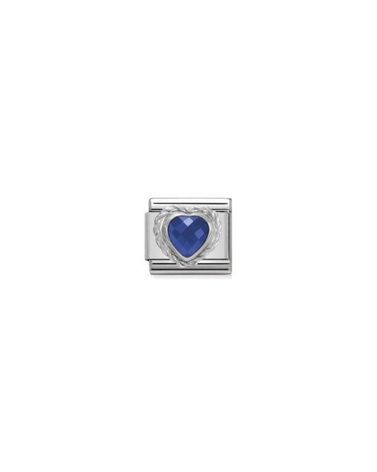 Comp, Cl Heart Faceted Cz In Stainless Steel E 925 Silver Twisted Setting (007_Blue)