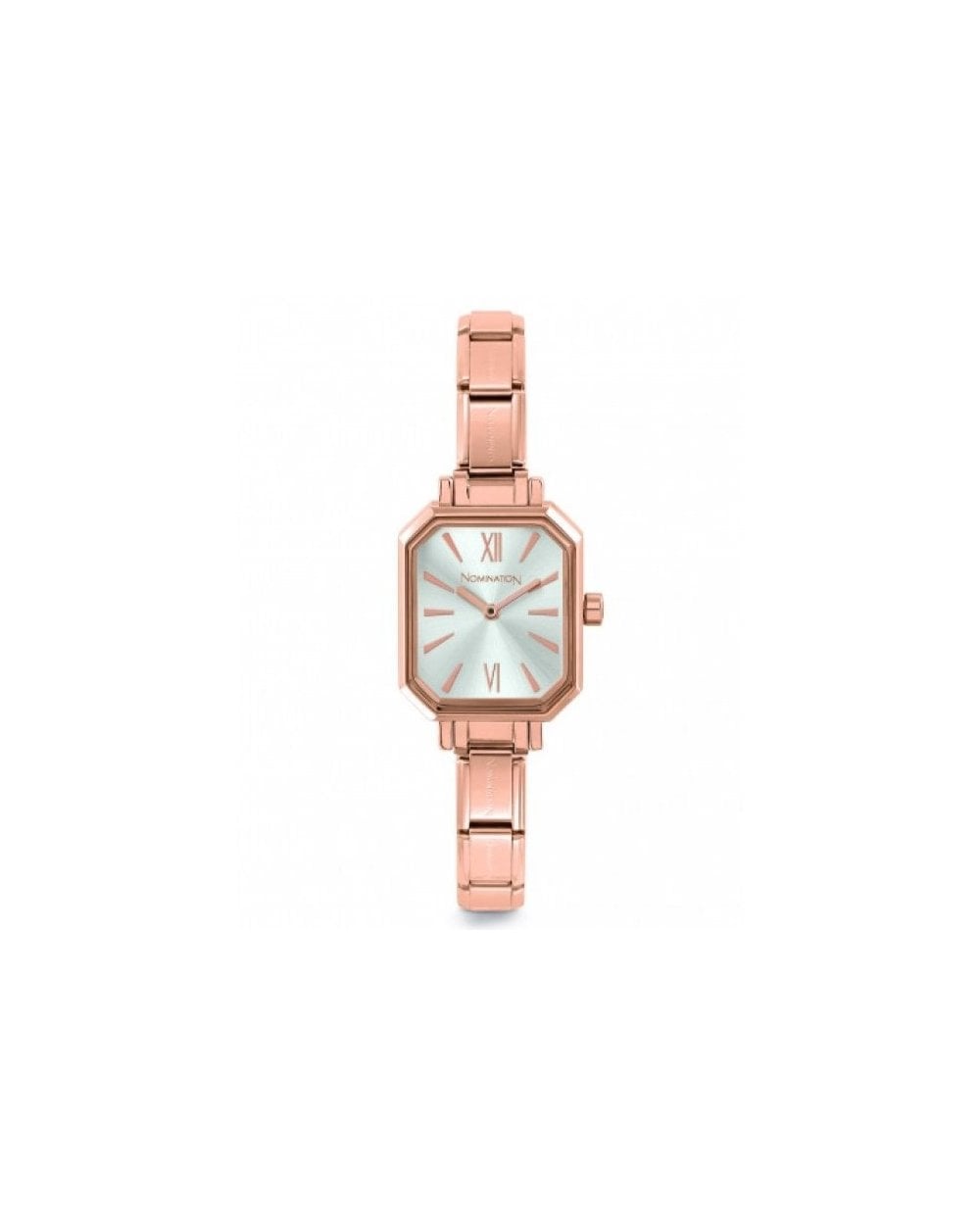 Paris Watch With Rosegold Rectangular Steel Strap (017_Silver)