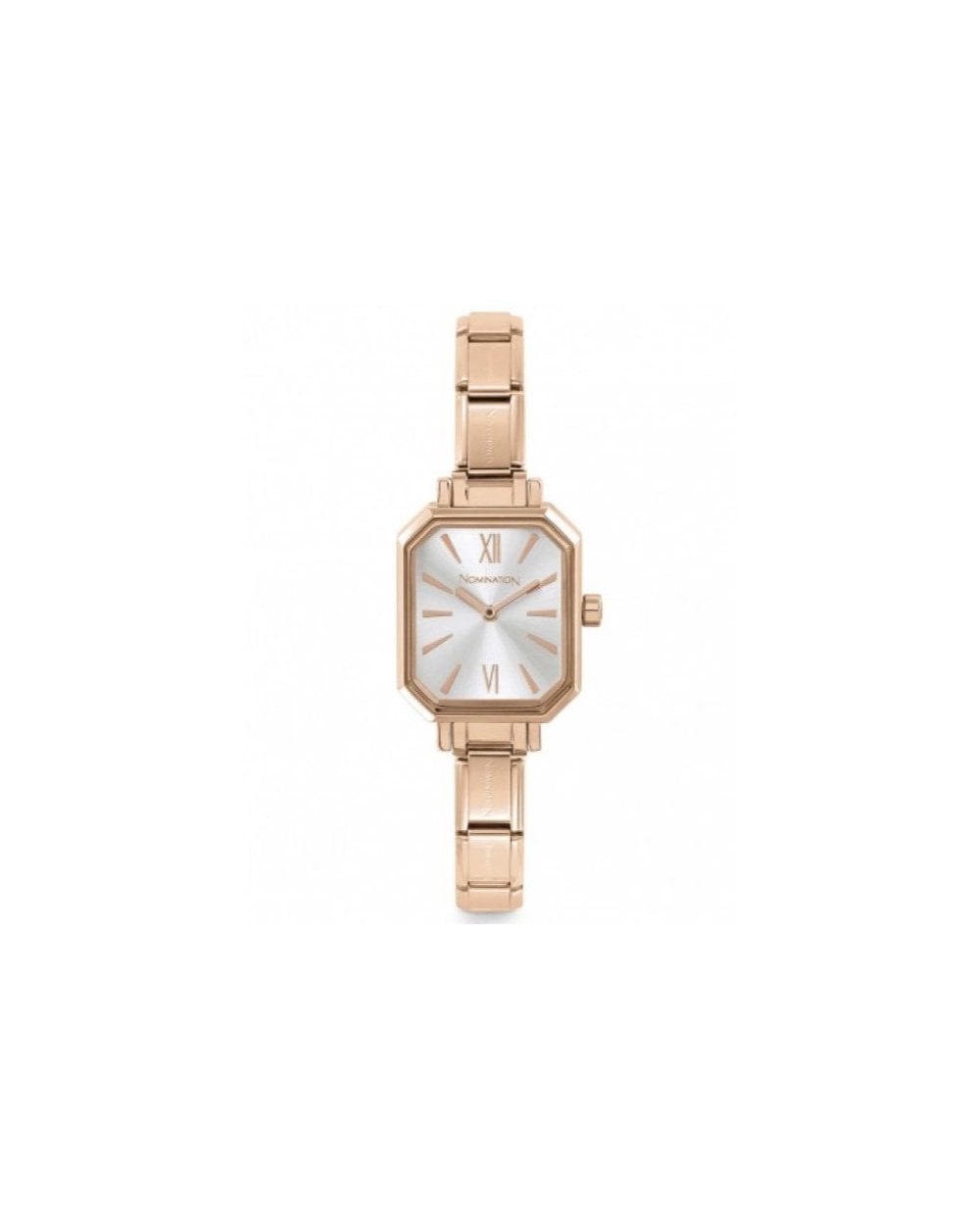 Paris Watch With Rosegold Rectangular Steel Strap (023_Glitter Silver)