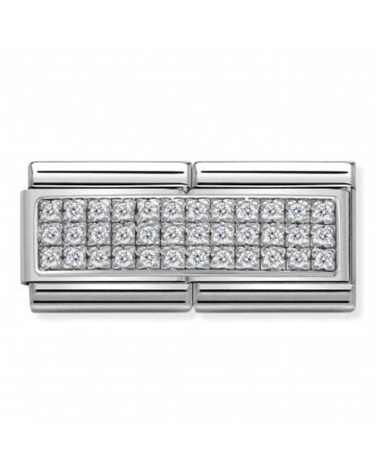 Classic Silver and CZ Double Line White Pave