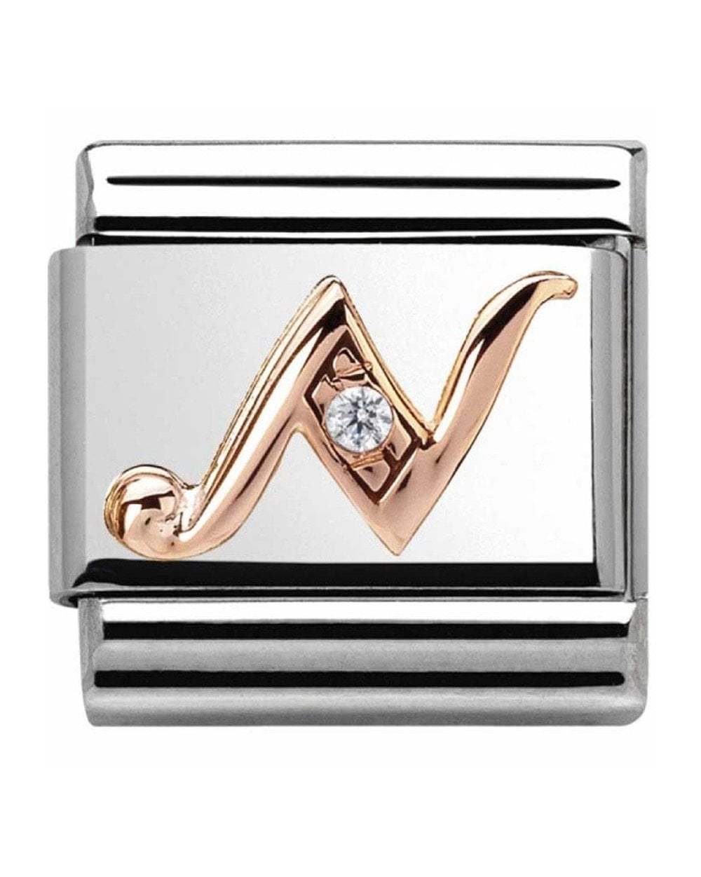 Classic Rose Gold CZ Letter N Charm