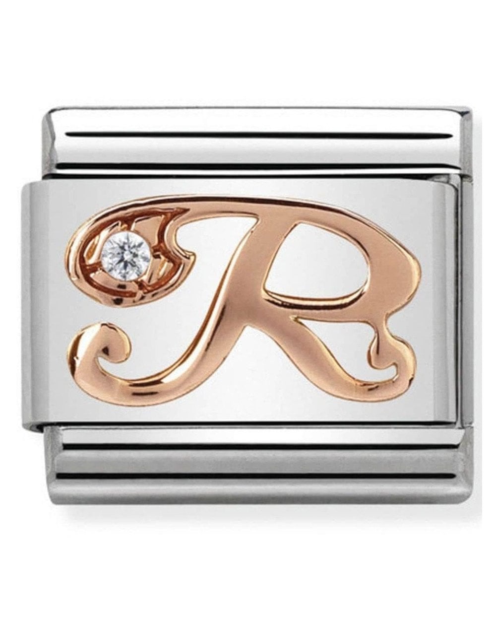 Classic Rose Gold CZ Letters R Charm