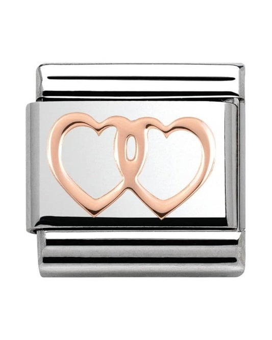Classic Rose Gold Plates Double Hearts Charm