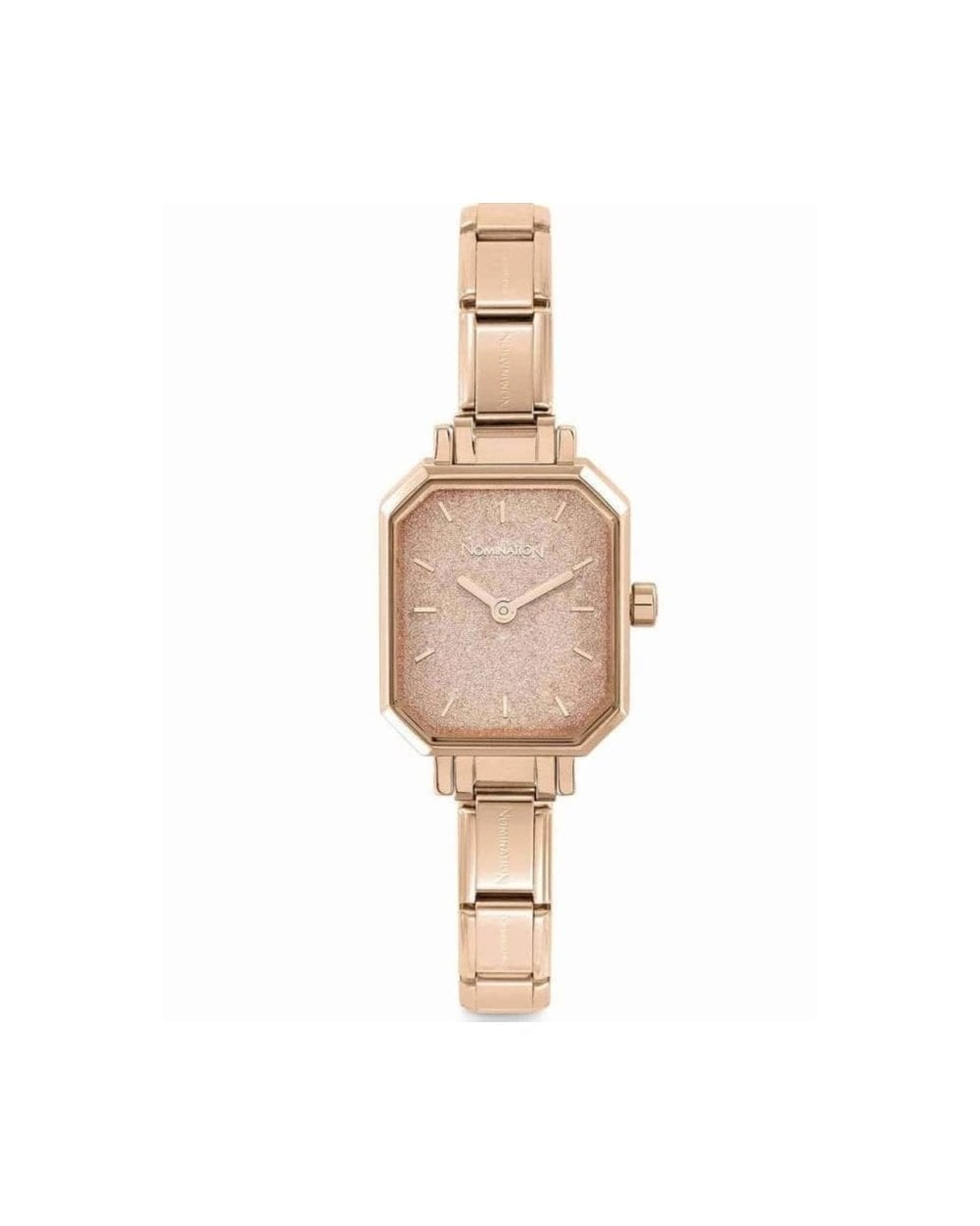 Classic Paris Watch Pink Glitter Rectangular Dial Rose Gold Tone Bracelet