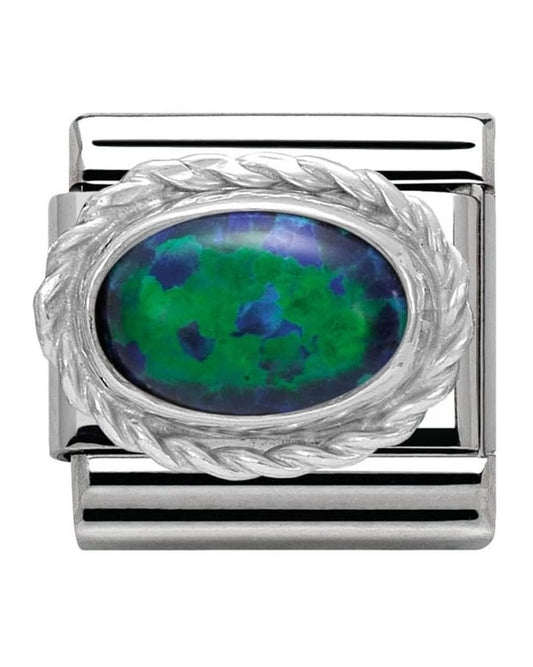 Classic Silvershine Ornate Settings Green Opal Charm