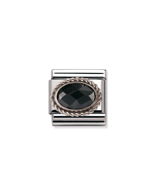 Classic Silvershine Ornate Settings Oval Black CZ Charm