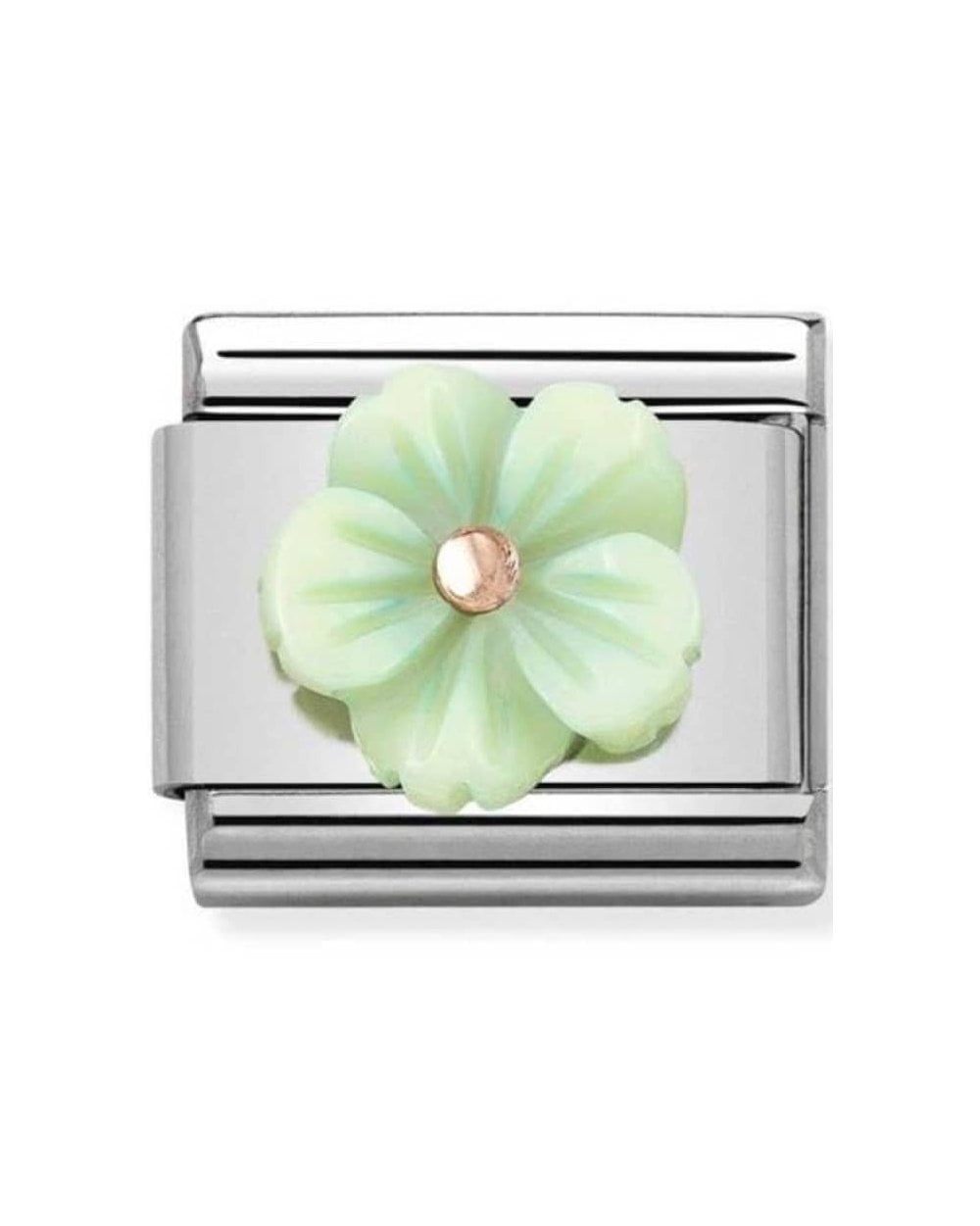 Classic Rose Gold Symbols Green Mother of Pearl Flower Charm