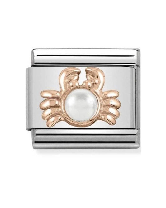 Classic Rose Gold Relief Crab with White Pearl Charm