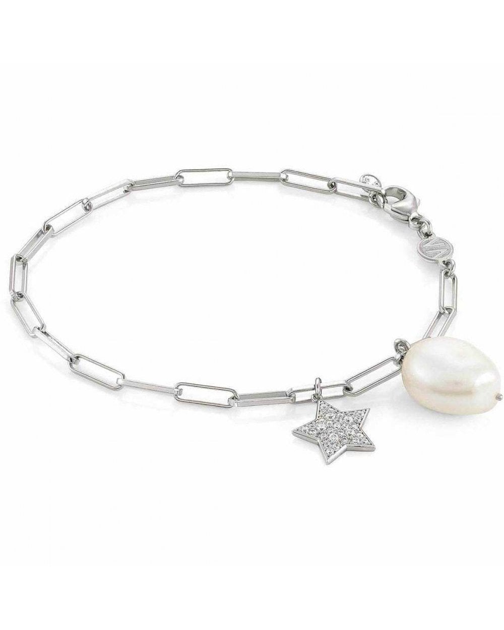 White Dream Bracelet In 925 Silver Cubic Zirconia And White Pearl Star