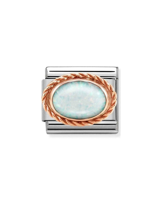 Composable Classic Rich Setting Stone In Steel And  375 Gold White Opal