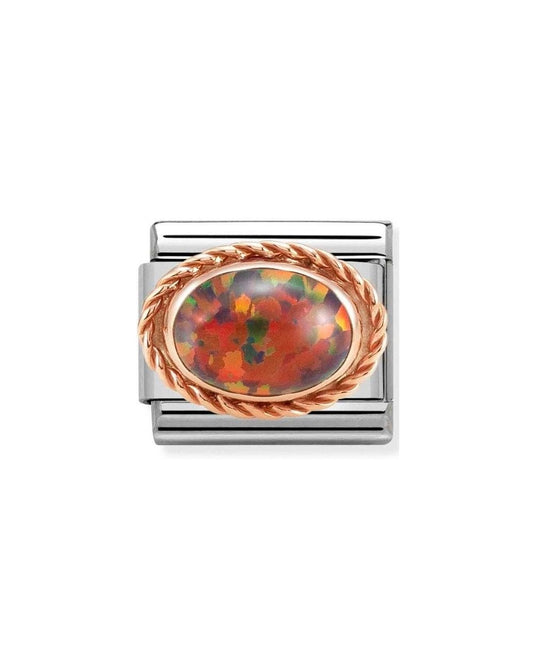 Composable Classic Rich Setting Stone In Steel And  375 Gold Red Opal