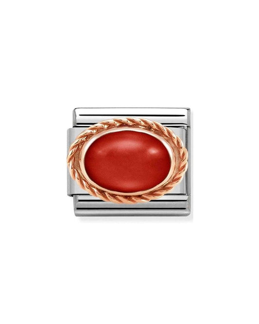 Composable Classic Rich Setting Stone In Steel And  375 Gold Red Coral