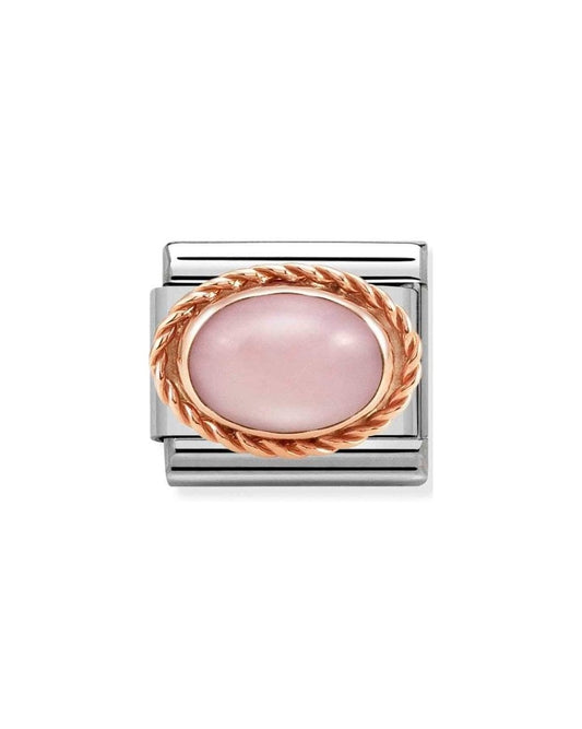 Composable Classic Rich Setting Stone In Steel And  375 Gold Pink Opal
