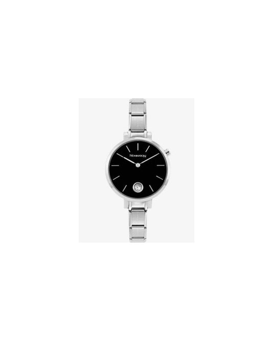Paris Watch With Steel Band Round With Zircon Black