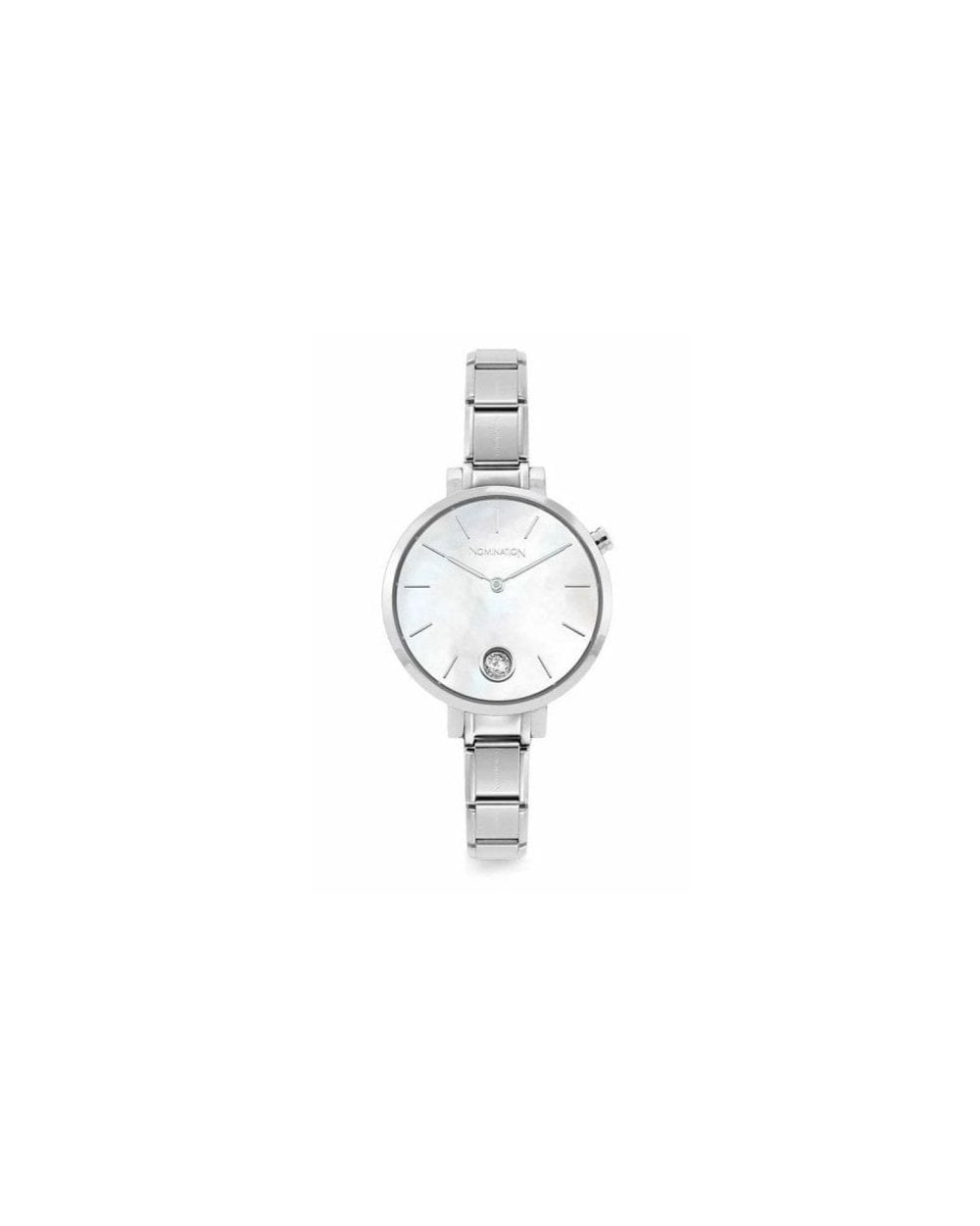 Paris Watch With Steel Band Round With Zircon White Mother-Of-Pearl