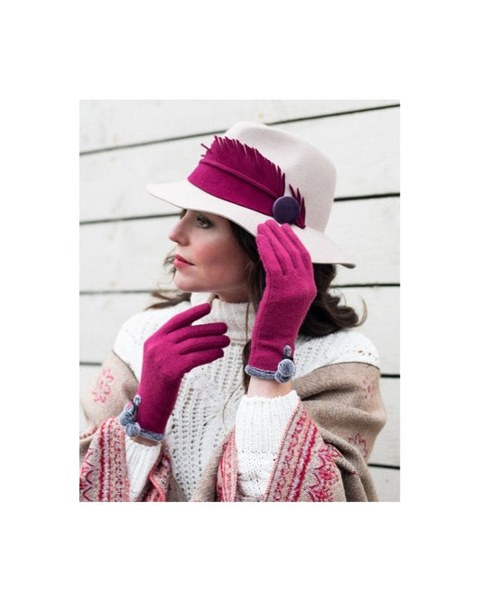 Wool Hat Felt Feather - Cream