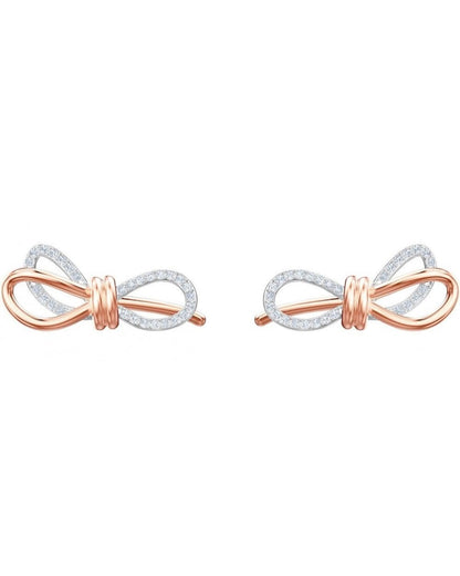 Lifelong Bow Pierced Earrings, White, Mixed Plating