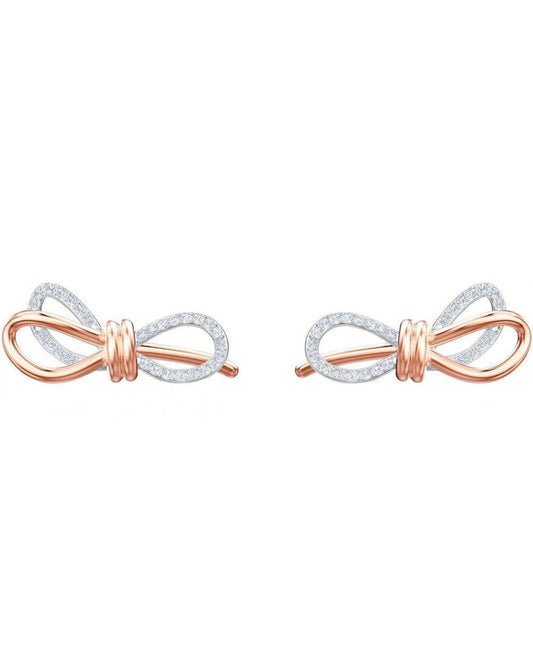 Lifelong Bow Pierced Earrings, White, Mixed Plating