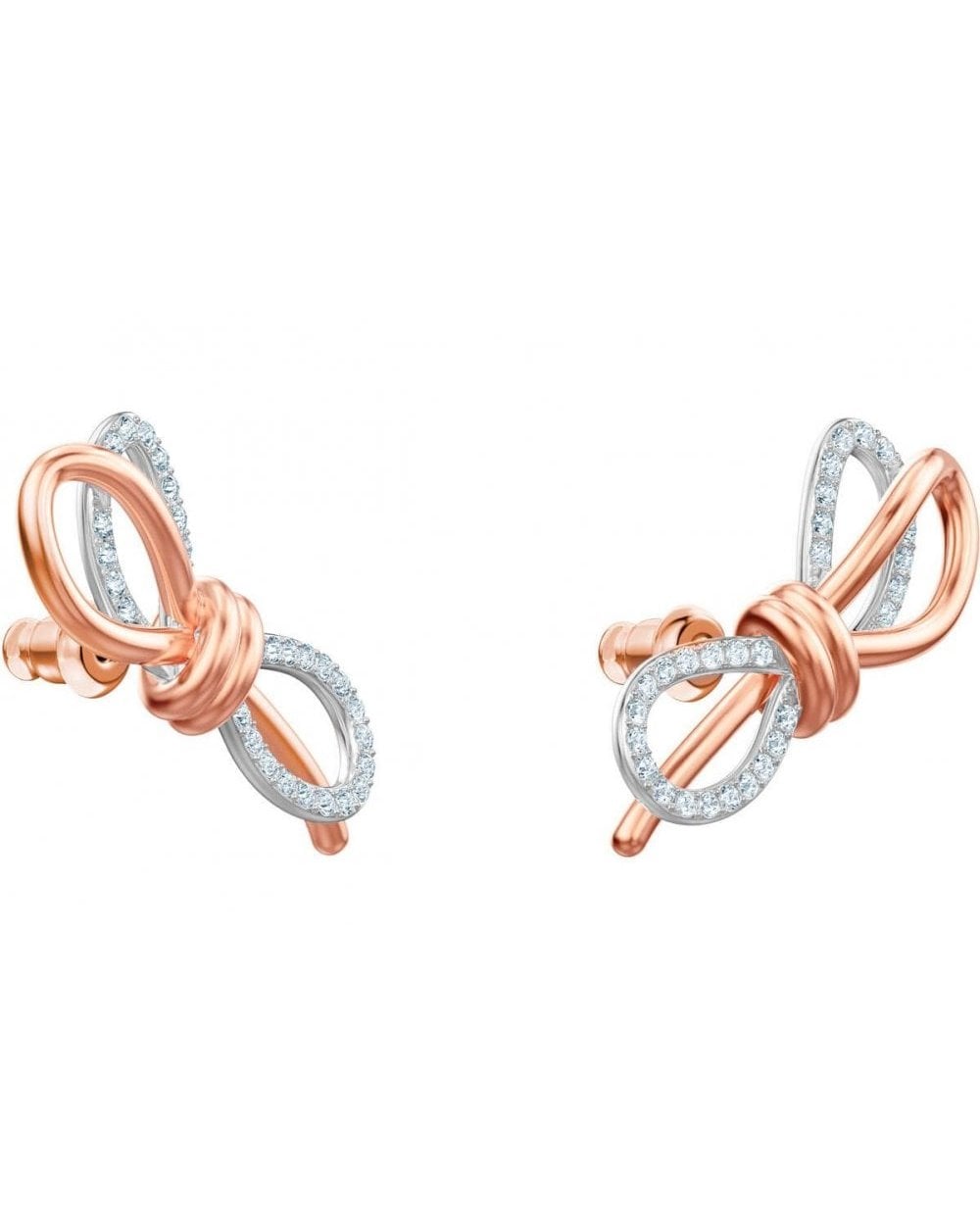 Lifelong Bow Pierced Earrings, White, Mixed Plating
