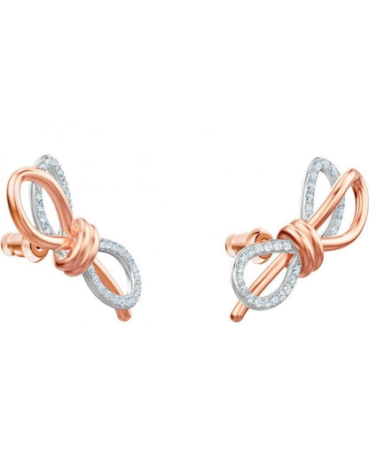 Lifelong Bow Pierced Earrings, White, Mixed Plating