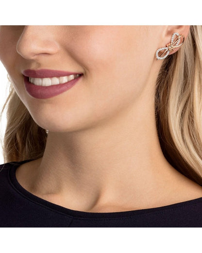 Lifelong Bow Pierced Earrings, White, Mixed Plating