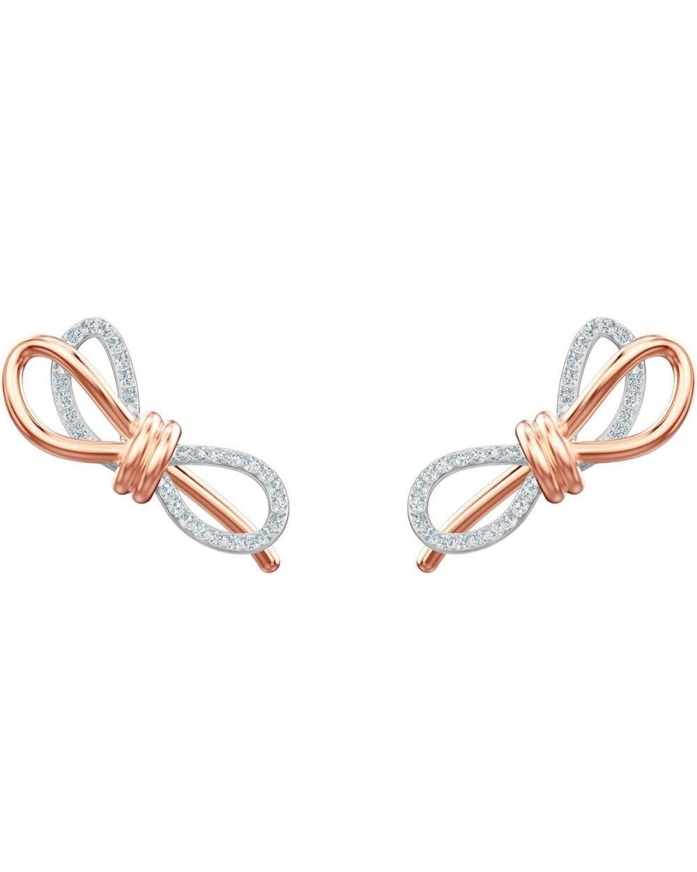 Lifelong Bow Pierced Earrings, White, Mixed Plating