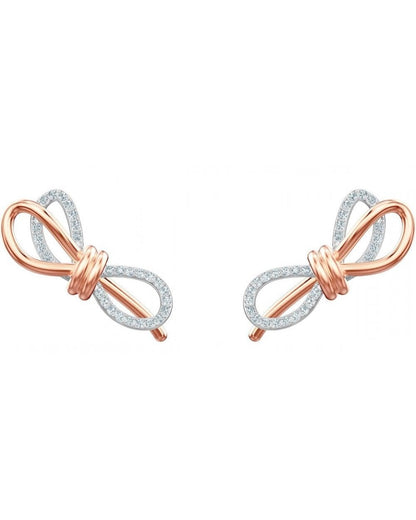 Lifelong Bow Pierced Earrings, White, Mixed Plating