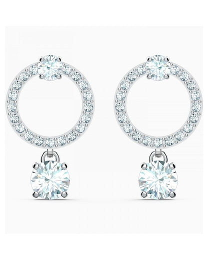 Attract Circle Pierced Earrings, White, Rhodium Plated