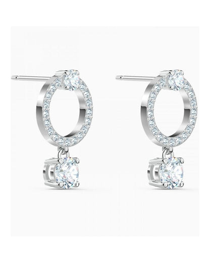 Attract Circle Pierced Earrings, White, Rhodium Plated