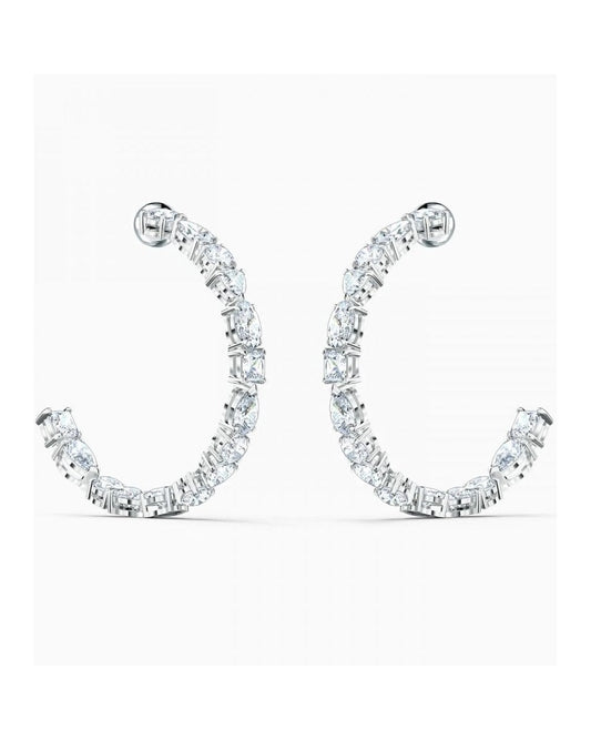 Tennis Deluxe Mixed Hoop Pierced Earrings, White, Rhodium Plated