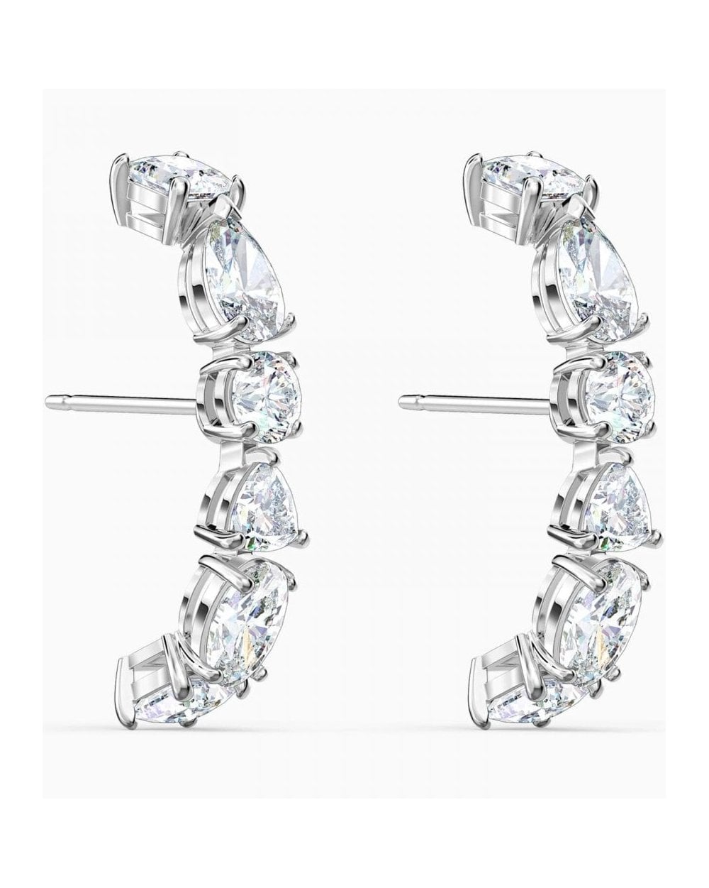 Tennis Deluxe Mixed Pierced Earrings, White, Rhodium Plated