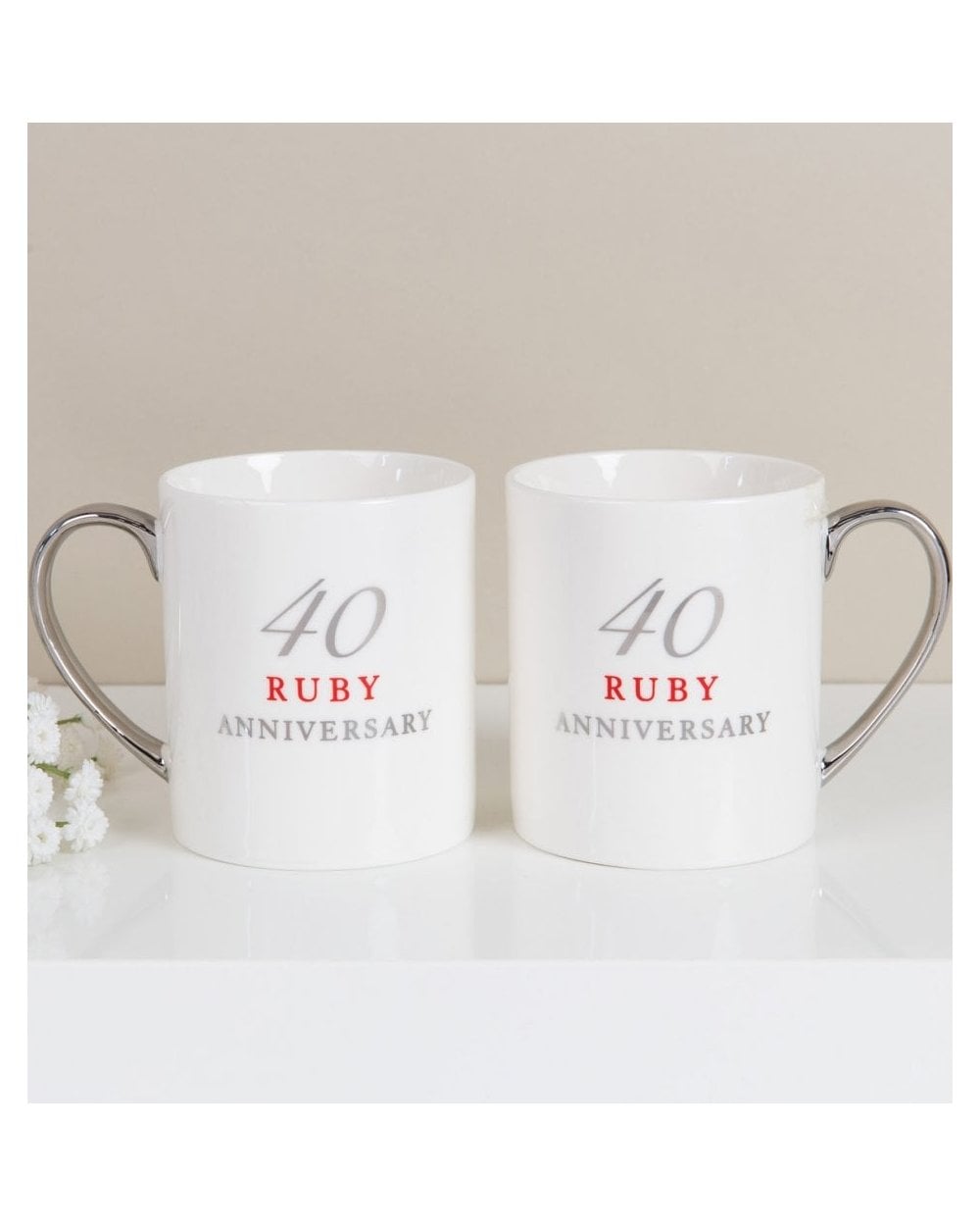 Set of 2 Porcelain Mugs - 40th Anniversary