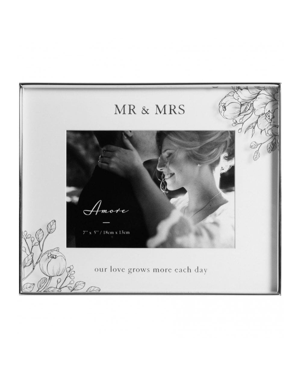 7" x 5" Silver Floral Frame - Mr & Mrs