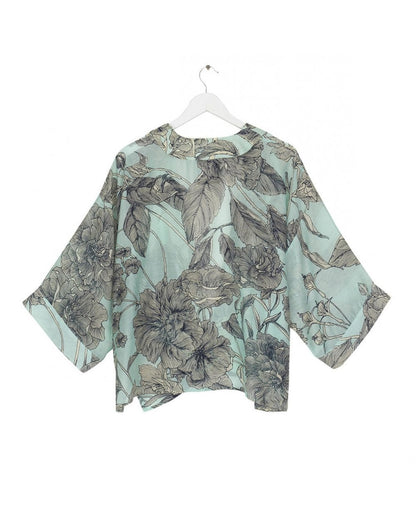 Kew Etched Floral Aqua Kimono